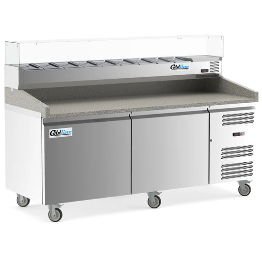 COLDLINE PDR-80W-SS 22.6 Cu.Ft. 80-Inch 3-Section Refrigerated Pizza Prep Table Refrigerator 33°F to 40°F