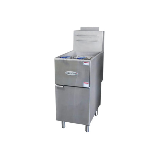 Serv-Ware SGF-40N 40 lb Natural Gas Floor Fryer 120,000 BTU (3 Burners)
