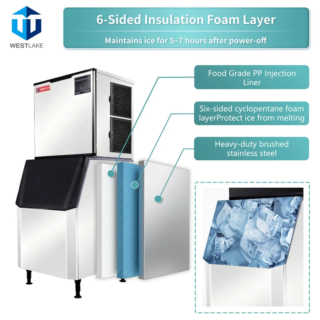WESTLAKE SK-1029 1,000 lbs/Day Air-Cooled Full Cube Ice Maker with 440 lbs Bin