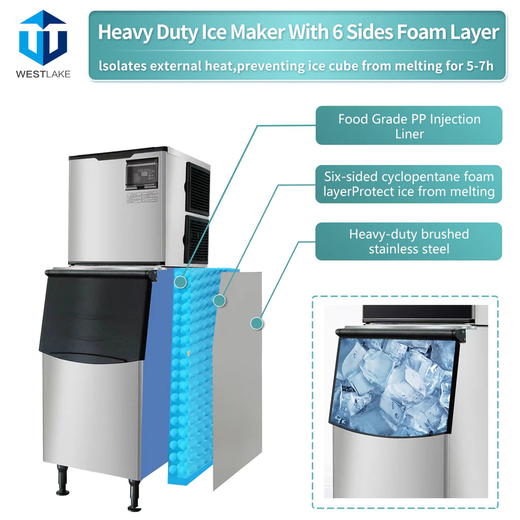 WESTLAKE SK-329 350 lbs Ice Production 308 lbs Bin Capacity Modular Commercial Ice Maker Machine with Storage Bin