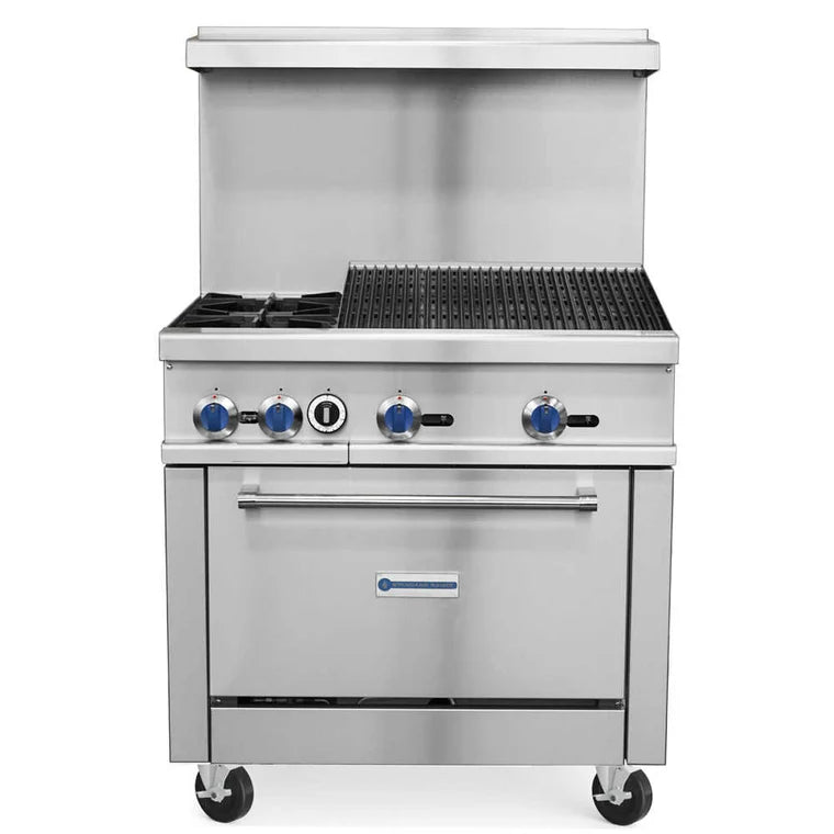 Standard Range SR-R36-24CB 36" Range with 2 Burners, 24" Char-Broiler Top, and 1 Oven