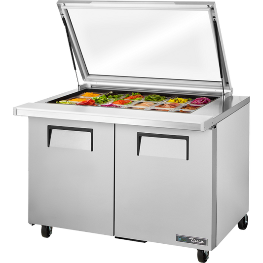 True TSSU-48-18M-B-FGLID-HC Sandwich Salad Prep Table, 48", 18-Pan, Mega-Top, Glass Lid