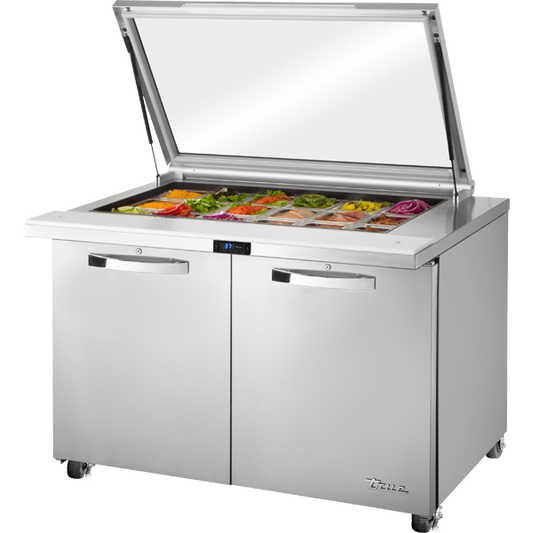 True TSSU-48-18M-B-FGLID-HC SPEC3 Sandwich Salad Prep Table, 48", 18-Pan, Mega-Top, Glass Lid
