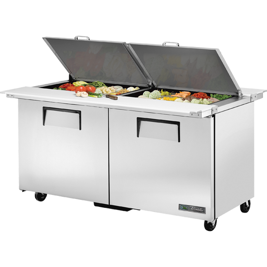 True TSSU-60-24M-B-DS-ST-HC Sandwich Salad Prep Table, 60", 24-Pan, Mega-Top, Stainless Lid