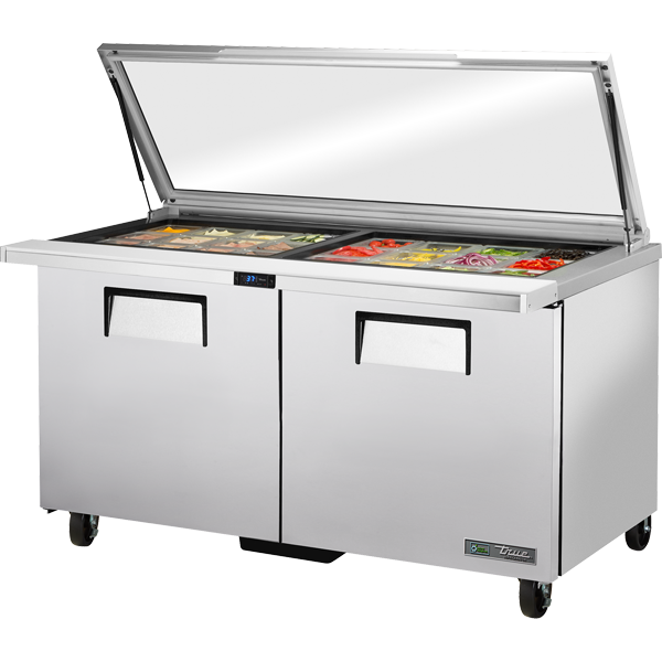 True TSSU-60-24M-B-ST-FGLID-HC Sandwich Salad Prep Table, 60", 24-Pan, Mega-Top, Glass Lid