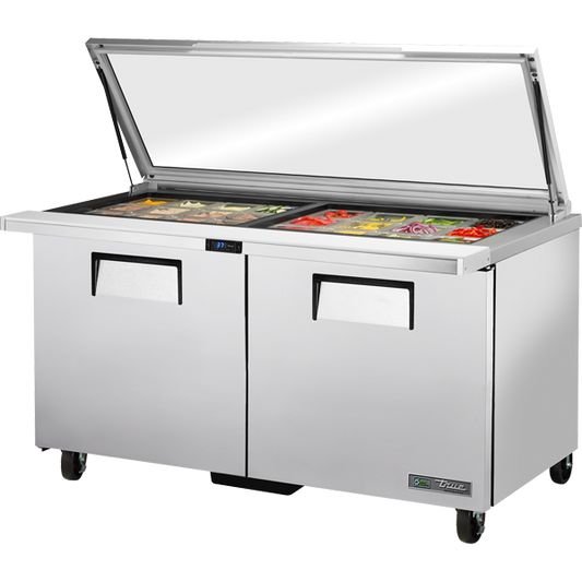 True TSSU-60-24M-B-ST-FGLID-HC Sandwich Salad Prep Table, 60", 24-Pan, Mega-Top, Glass Lid