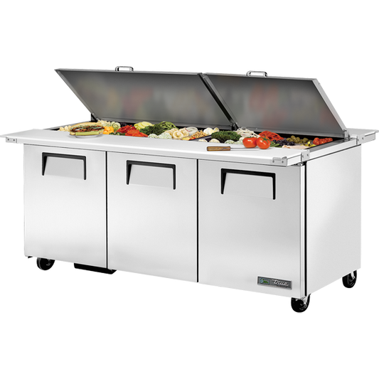 True TSSU-72-30M-B-DS-ST-HC Sandwich Salad Prep Table, 72", 30-Pan, Mega-Top, Stainless Lid