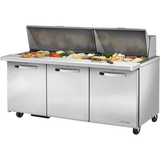 True TSSU-72-30M-B-ST-HC SPEC3 Sandwich Salad Prep Table, 72", 30-Pan, Mega-Top