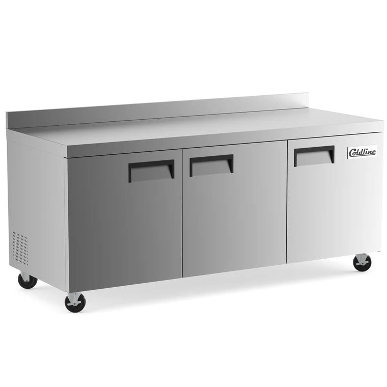 Coldline UC-72R-BS 72 Inch Undercounter Work Top Refrigerator, 33°F to 41°F, 115V