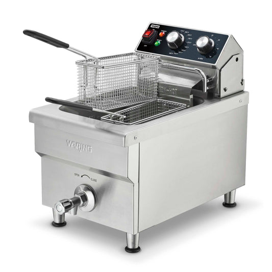 Waring WDF1300 Commercial Heavy-Duty 10 lb. Countertop Deep Fryer with Dual Frying Baskets - 120V, 1800W
