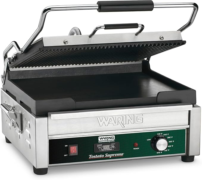 Waring WDG250T Commercial Large Dual-Surface Panini Grill Head 120V Countdown Timer Console