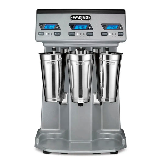 Waring WDM360TX Heavy-Duty Triple-Spindle Counter-Top Commercial Drink Mixer with Electronic Touchpad Timers - 120V, Three 1 HP Motors