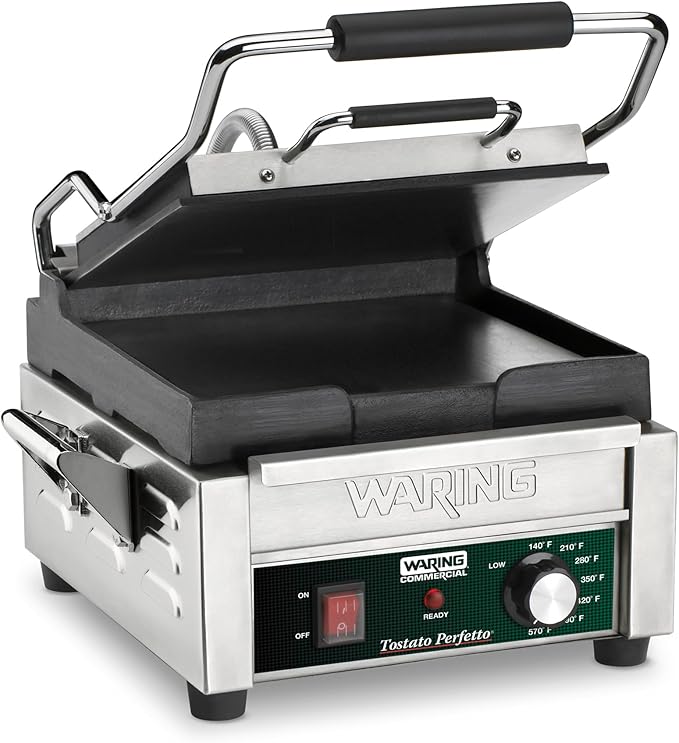 Waring WFG150T Commercial Compact Flat Panini Grill Head 120V Smooth Plate Timer Console