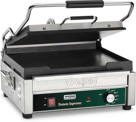 Waring WFG250T Commercial Large Flat Panini Grill Head 120V Smooth Plate Timer Console