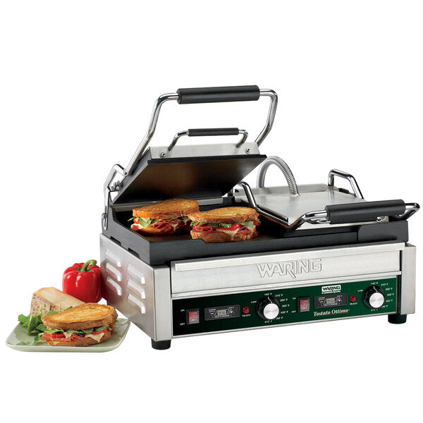 Waring WFG300T Commercial Extra-Large Double Flat Panini Grill Head 240V Dual Timer Workstation