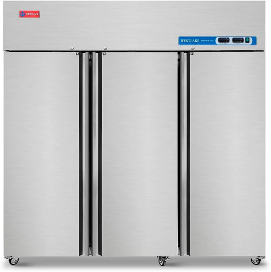 WESTLAKE WK-72RF 54 Cu.Ft. 3-Solid-Door Reach-In Refrigerator and Freezer 33°F to 40°F and -8°F to 0°F
