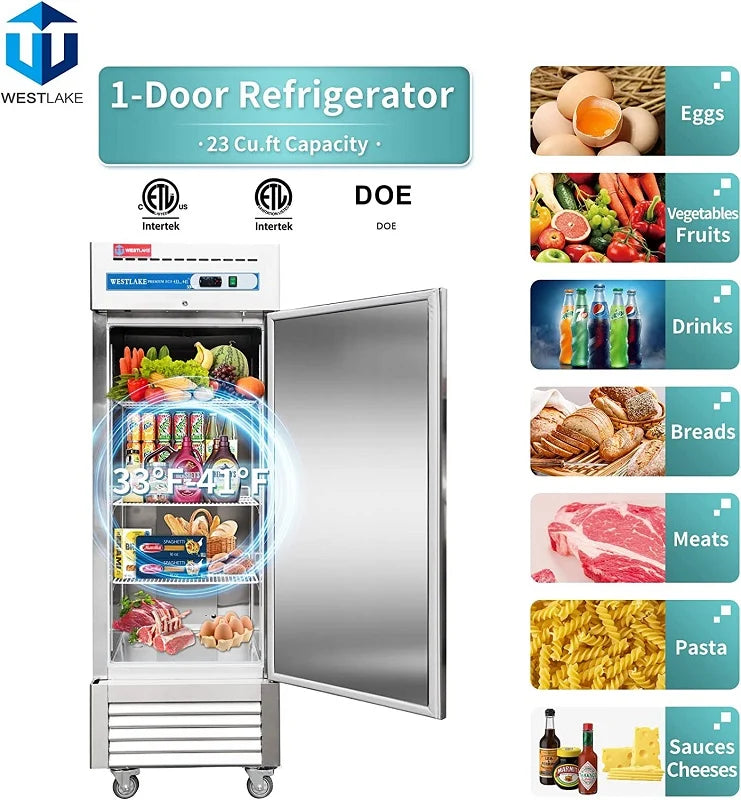 WESTLAKE WKR-23B 23 Cu.Ft. 1-Solid-Door Reach-In Refrigerator 33°F to 41°F
