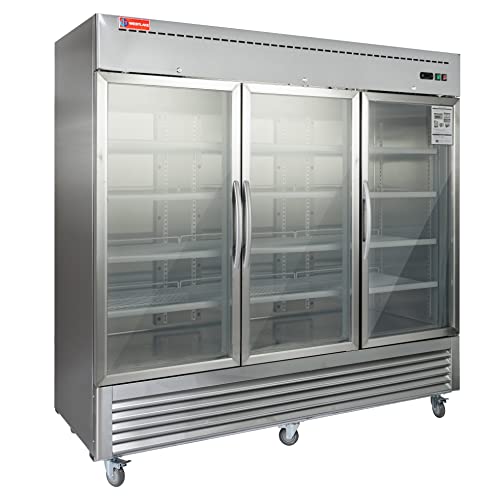 WESTLAKE WKR-82BG 72 Cubic Feet 3-Glass-Door Reach-In Refrigerator 33°F to 40°F