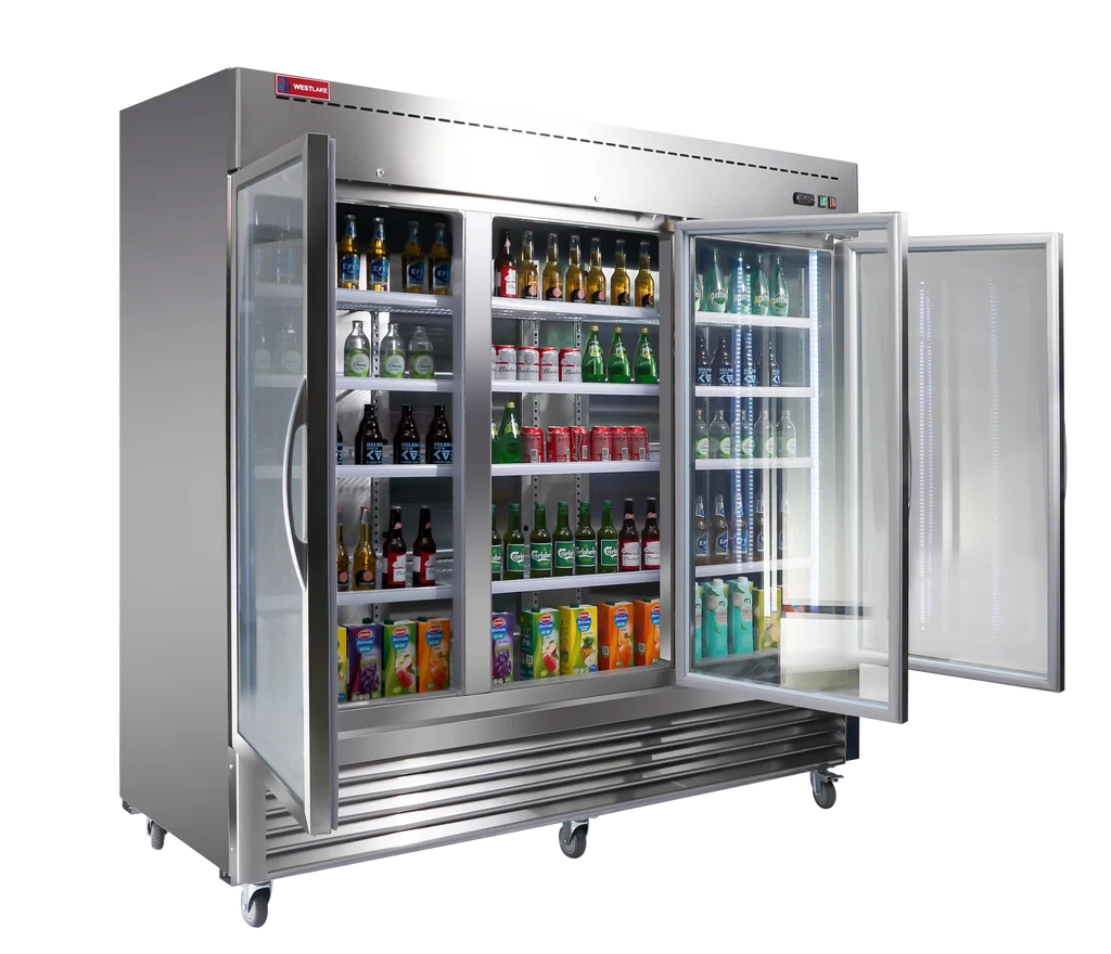WESTLAKE WKR-82BG 72 Cubic Feet 3-Glass-Door Reach-In Refrigerator 33°F to 40°F