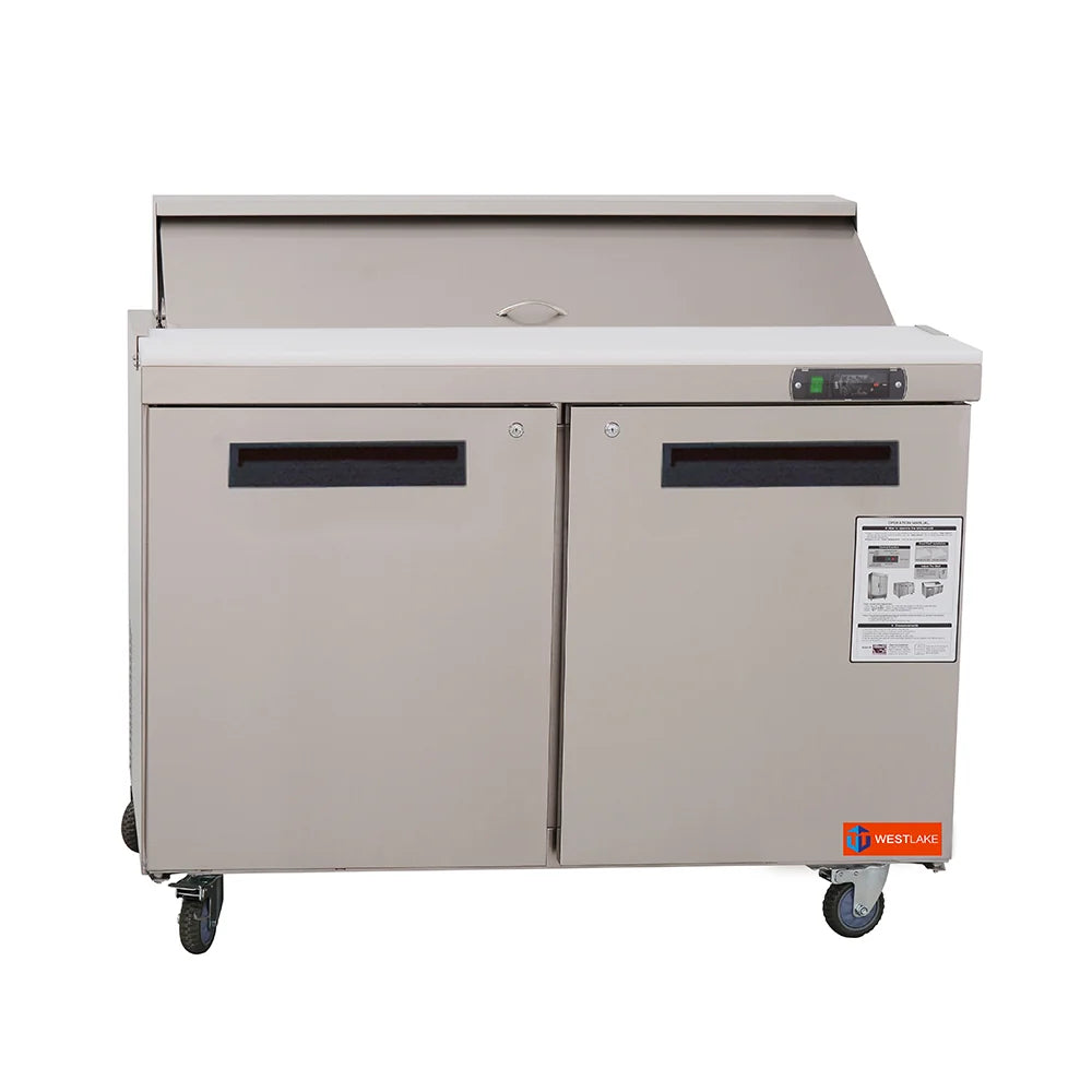 WESTLAKE WKSR-48BM 2 Solid Doors Standard Top Prep Table Refrigerator 33°F to 41°F