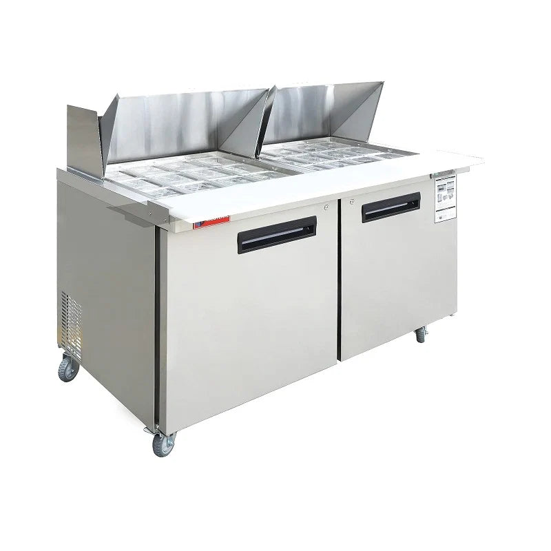 WESTLAKE WKSR-60BM 16.4 Cubic Feet Mega Top 2-Solid-Door Sandwich Prep Table Refrigerator 33°F to 41°F