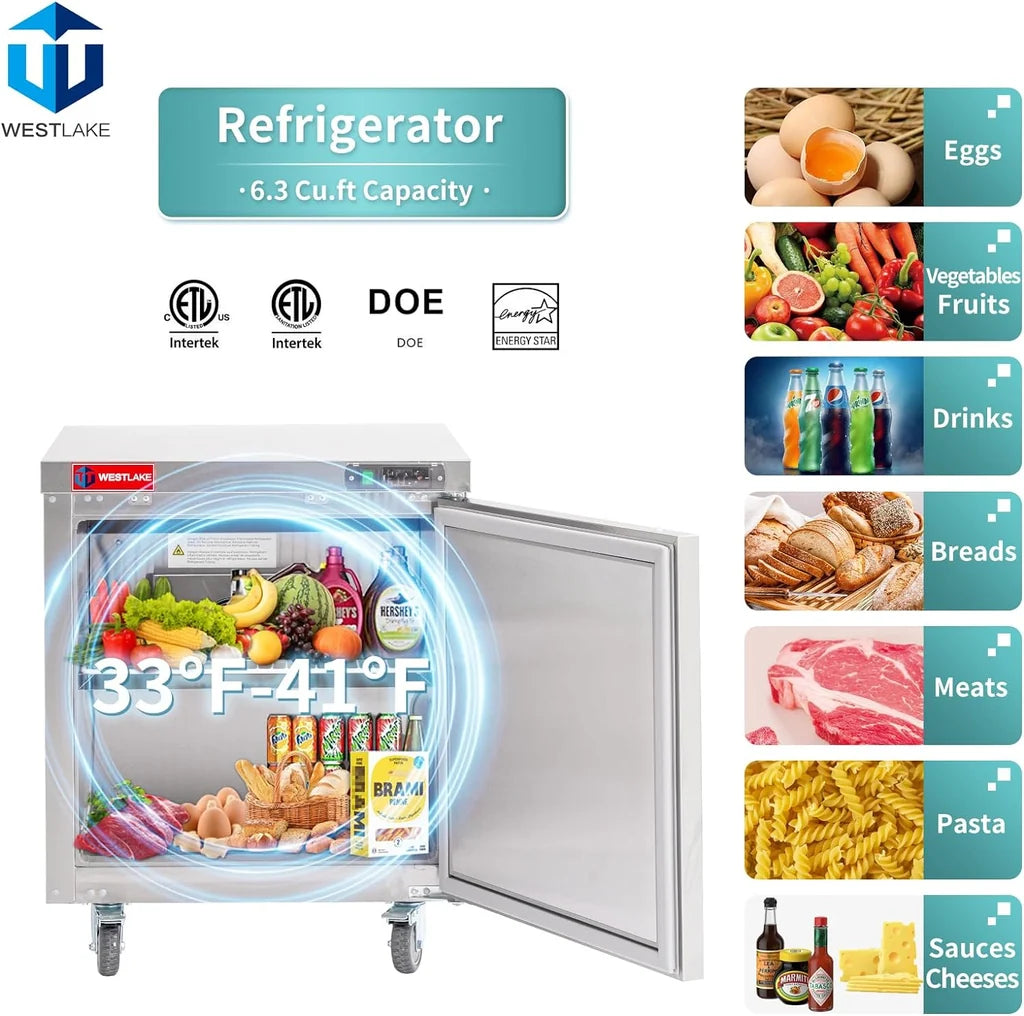 WESTLAKE WKTR-27B 6.3 Cubic Feet 1-Solid-Door Undercounter Refrigerator 33°F to 41°F