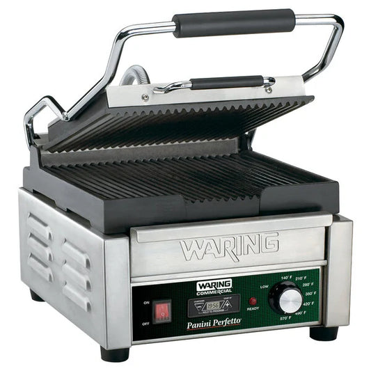 Waring WPG150T Commercial Compact Grooved Panini Grill Head 120V Countdown Timer Console