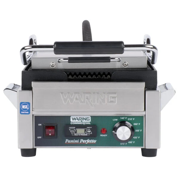Waring WPG150TB Commercial Compact Grooved Panini Grill Head 208V High-Volt Timer Station