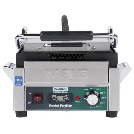 Waring WPG150TB Commercial Compact Grooved Panini Grill Head 208V High-Volt Timer Station