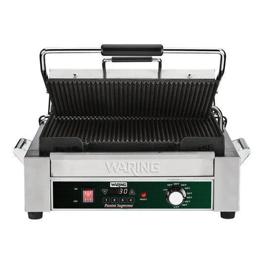 Waring WPG250TX Commercial Large Grooved Panini Grill Head 120V Countdown Timer Console