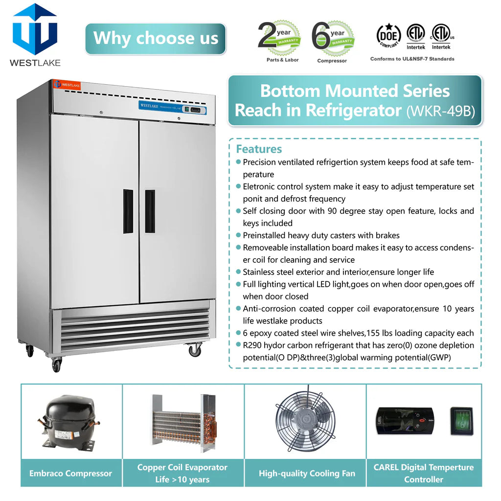 West Lake WKR-49B Reach-In Refrigerator 2 Door 33-40°F