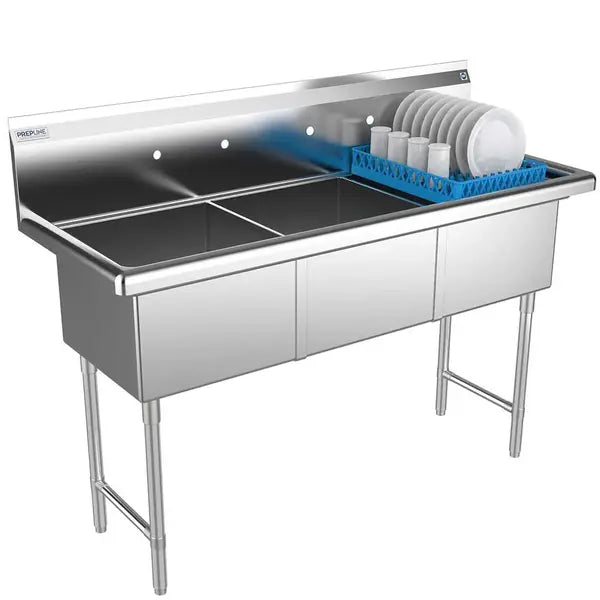 Prepline XS3C-2424 24 x 24 Inches Stainless Steel Three-Compartment Splash Mount Utility Sink