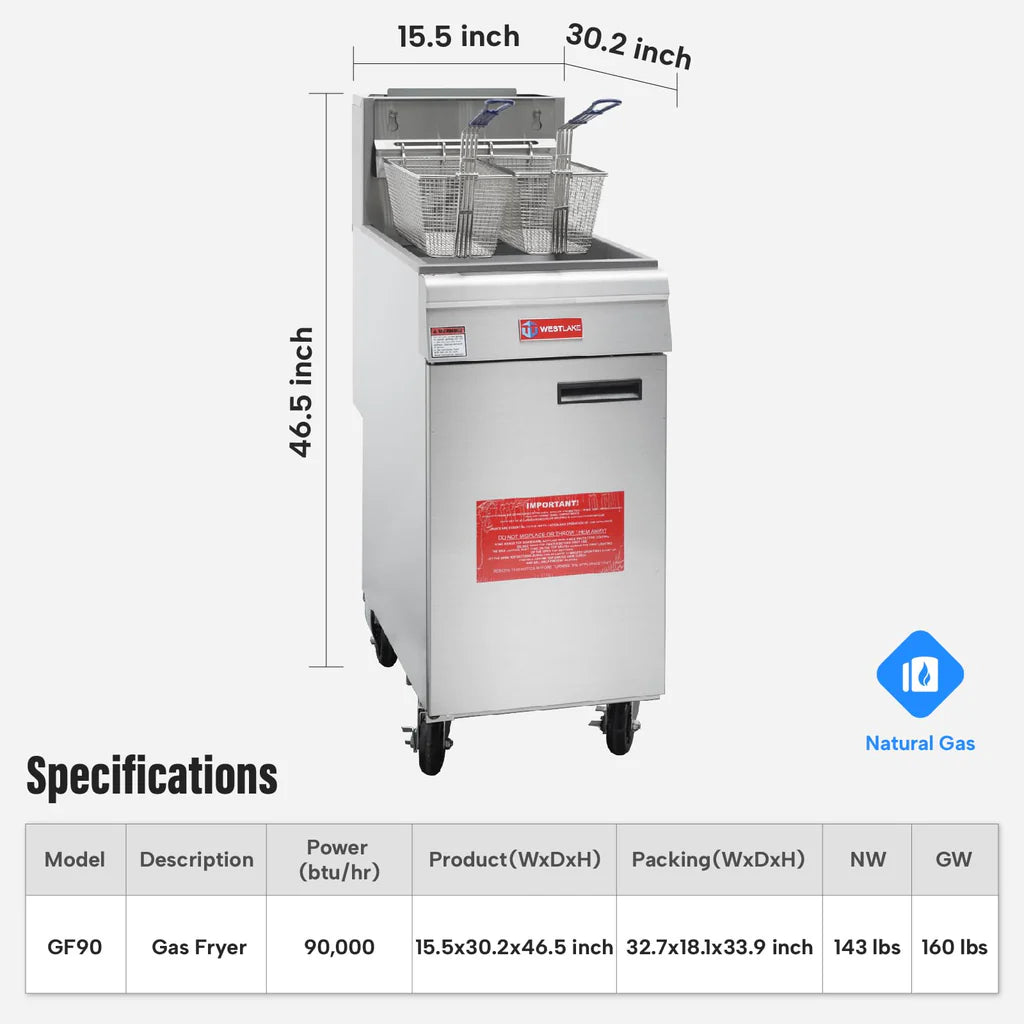 West Lake GF90 Deep Fryer 15.5" 90,000 Btu 40 lb Oil Capacity