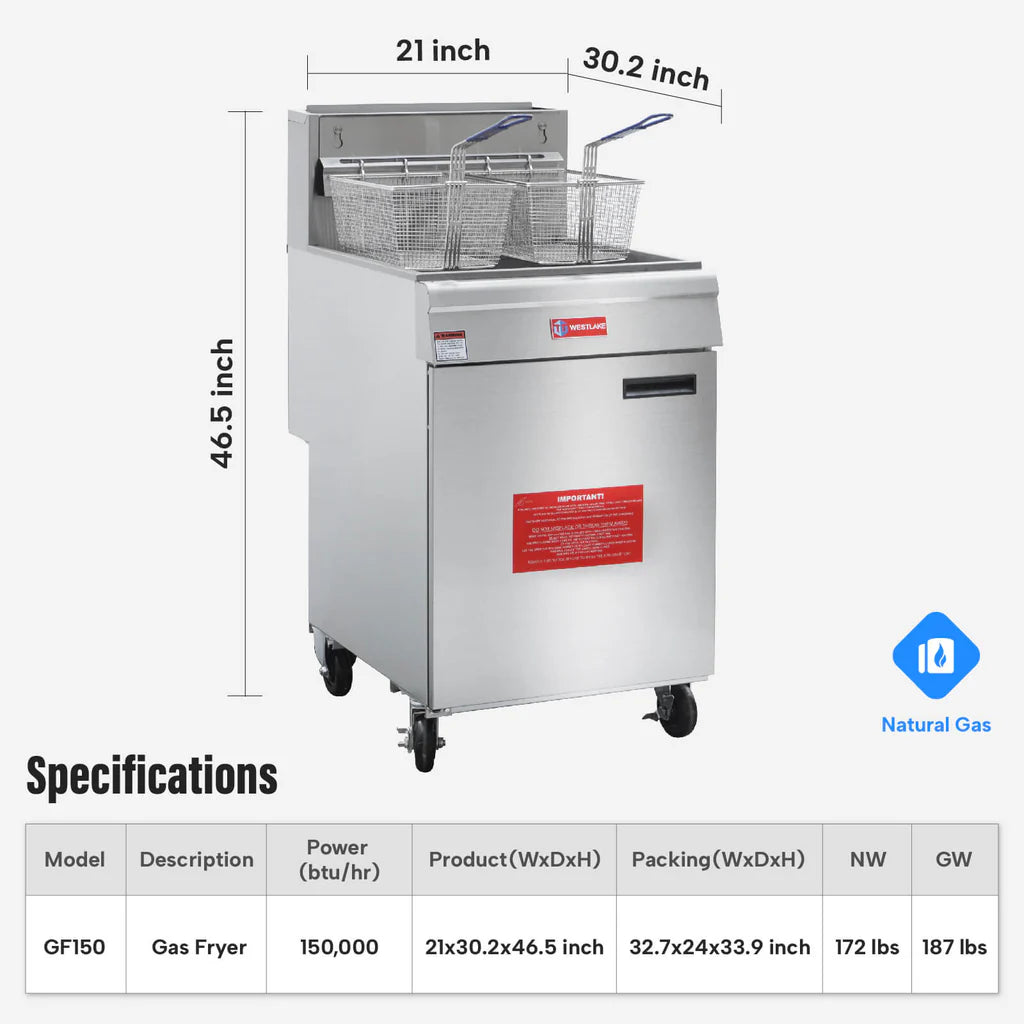 West Lake GF150 Deep Fryer 21" 150,000 Btu 70 lb Oil Capacity