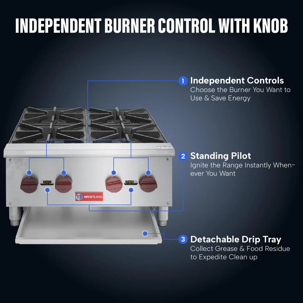 West Lake EHP-4S Gas Countertop Hotplate 23.6" 100,000 Btu 4-Burner