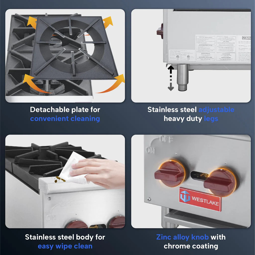 West Lake EHP-4S Gas Countertop Hotplate 23.6" 100,000 Btu 4-Burner