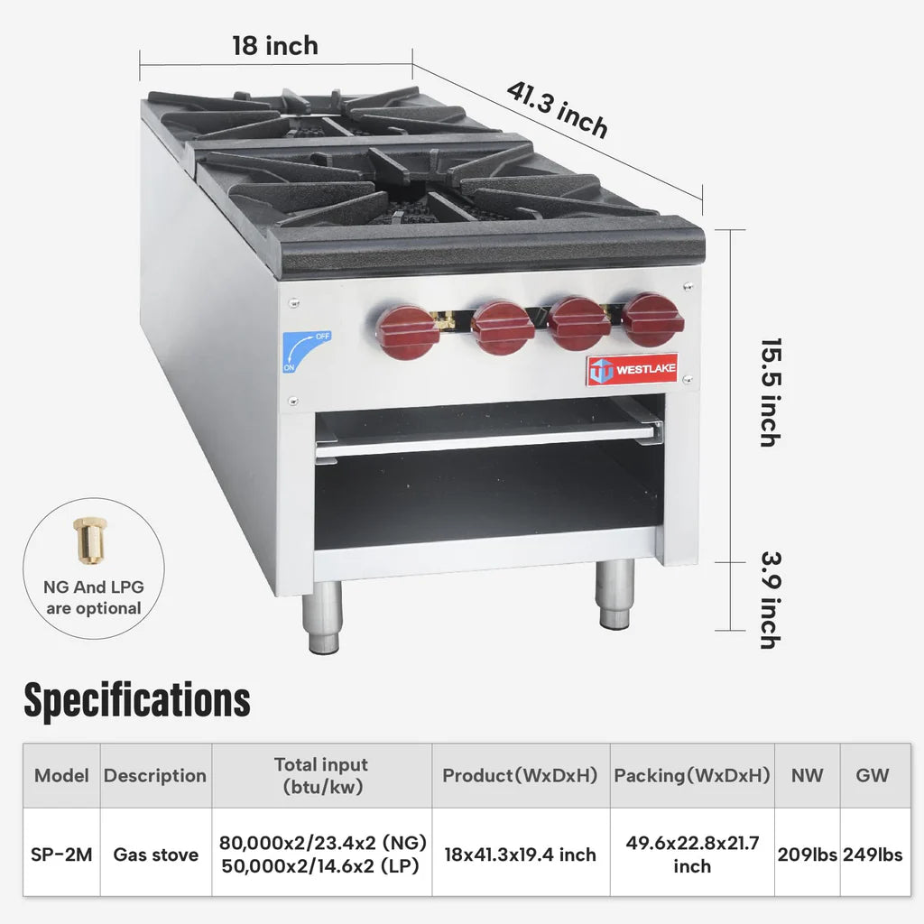 West Lake SP-2M Double Stock Pot Range 18" 160,000 Btu(NG) 100,000 Btu(LP)