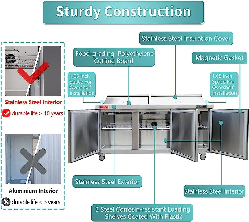 West Lake WKSR-72BM Salad Prep Table Refrigerator 3 Door 33-40°F