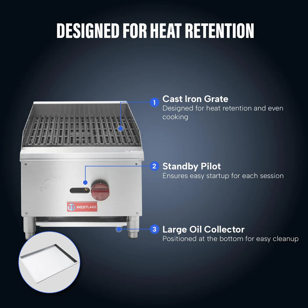 West Lake ECB-16S Gas Radiant Broiler 15.9" 30,000 Btu